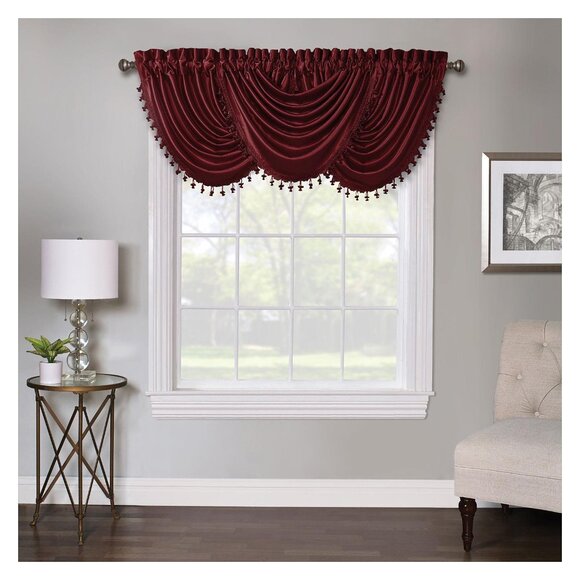 NEW Regal Home Regency Rod Pocket Waterfall Valance Curtain Burgundy Red 38x58 - Picture 1 of 5